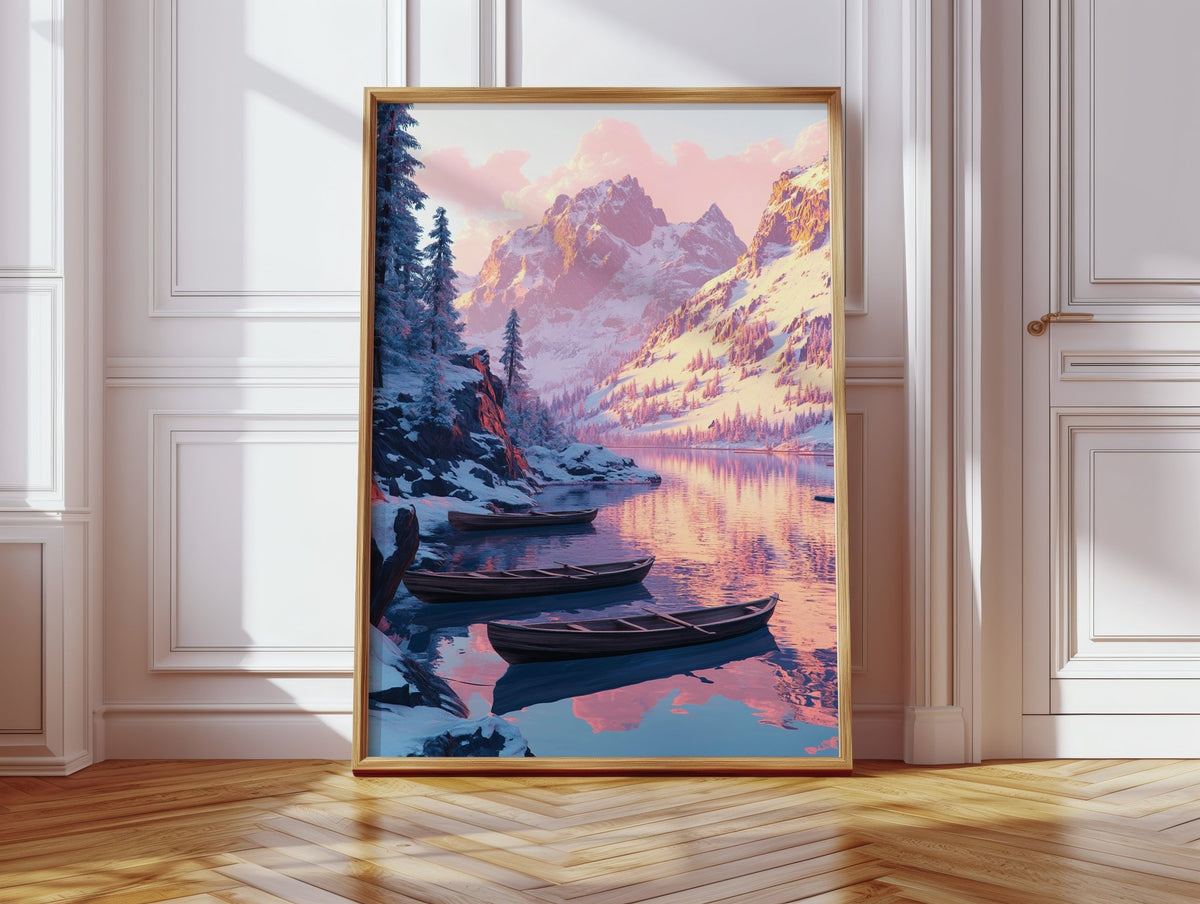 Enchanting Winter Mountain Lake Art Print - Quarter Circle AK Boutique