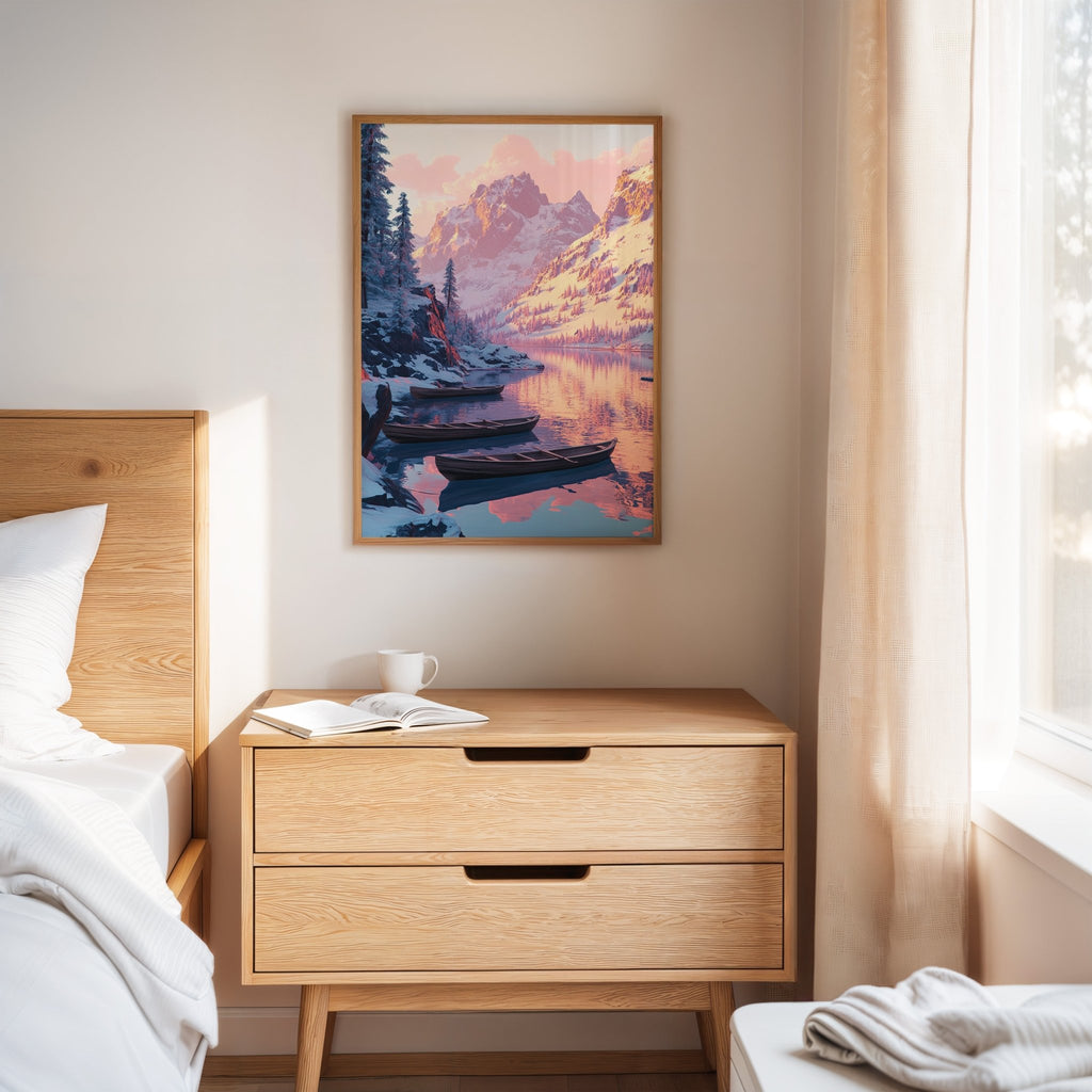 Enchanting Winter Mountain Lake Art Print - Quarter Circle AK Boutique