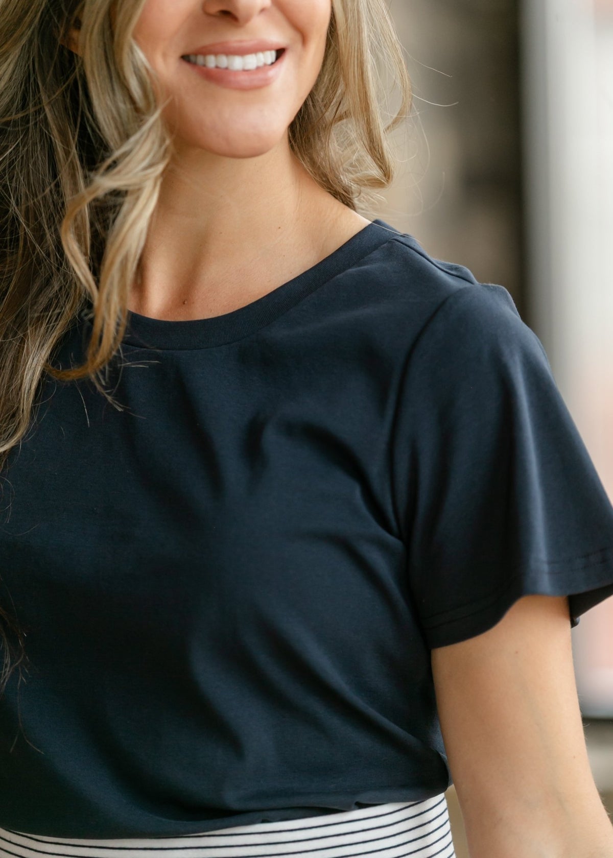 Essential Navy Flutter Sleeve Top - Quarter Circle AK Boutique