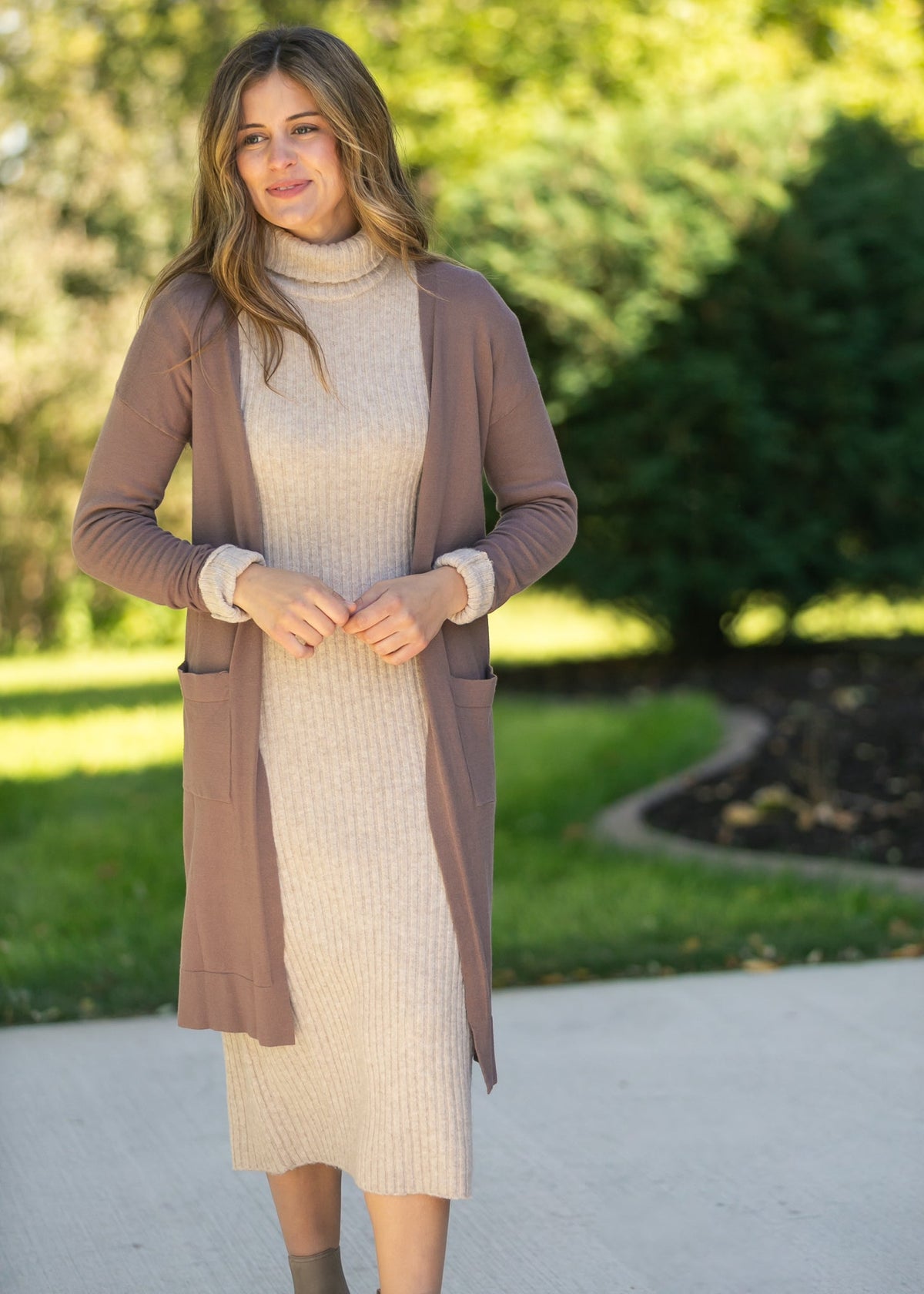 Essential Toffee Long + Soft Cardigan - Quarter Circle AK Boutique