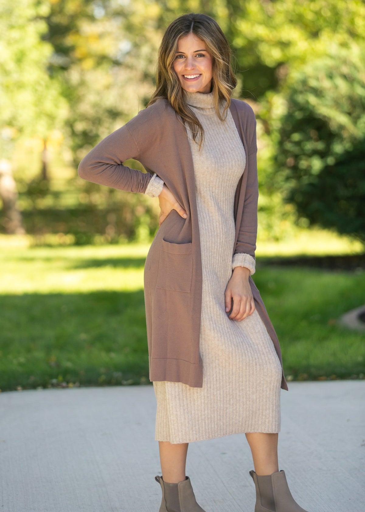 Essential Toffee Long + Soft Cardigan - Quarter Circle AK Boutique