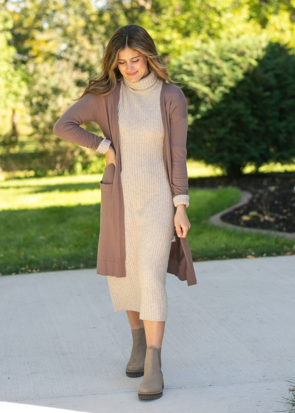 Essential Toffee Long + Soft Cardigan - Quarter Circle AK Boutique