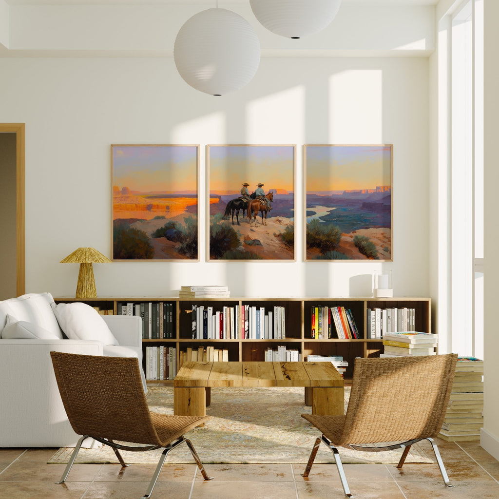 Evening Ride – Cowboy Sunset Triptych - Quarter Circle AK Boutique