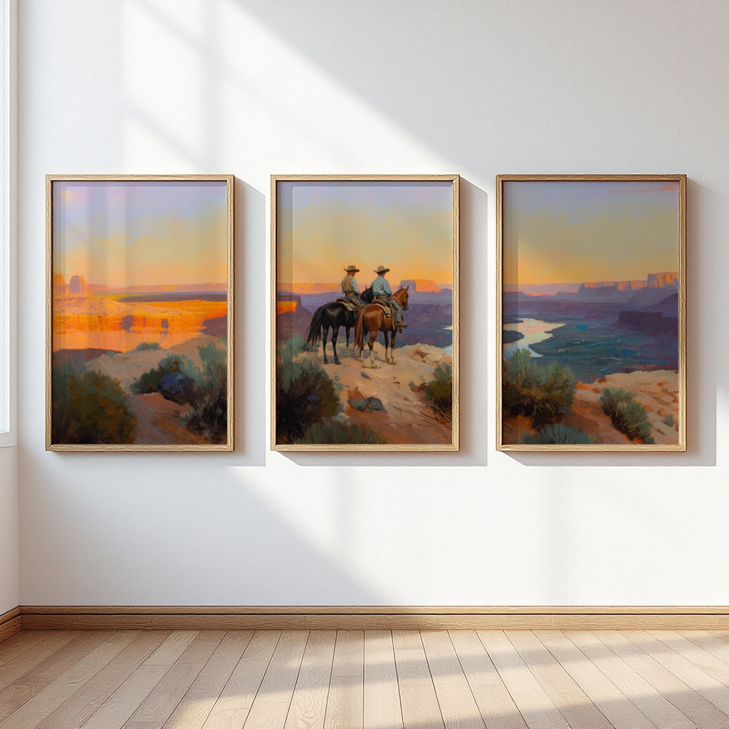 Evening Ride – Cowboy Sunset Triptych - Quarter Circle AK Boutique