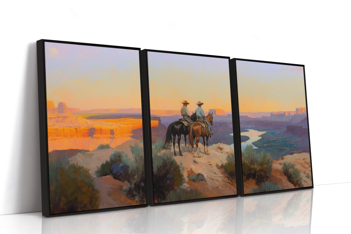Evening Ride – Cowboy Sunset Triptych - Quarter Circle AK Boutique