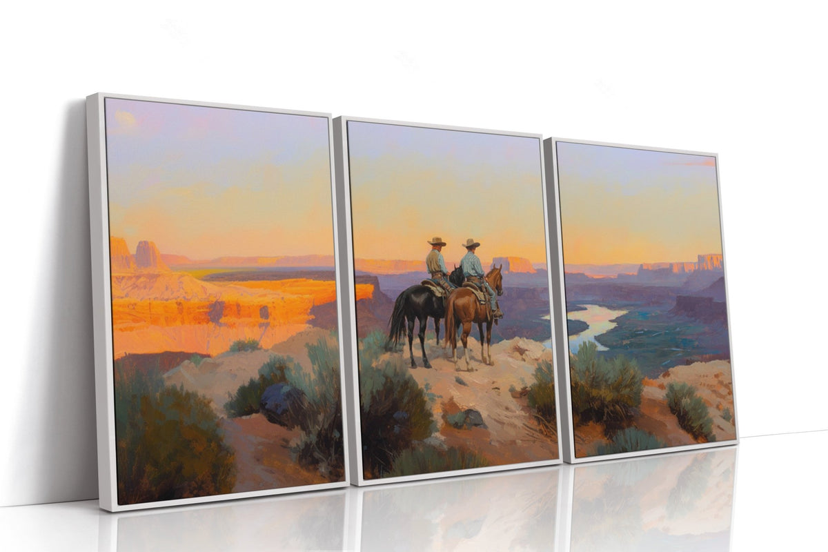 Evening Ride – Cowboy Sunset Triptych - Quarter Circle AK Boutique