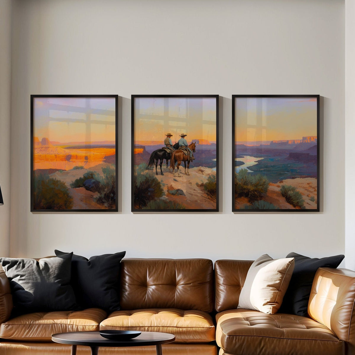 Evening Ride – Cowboy Sunset Triptych - Quarter Circle AK Boutique