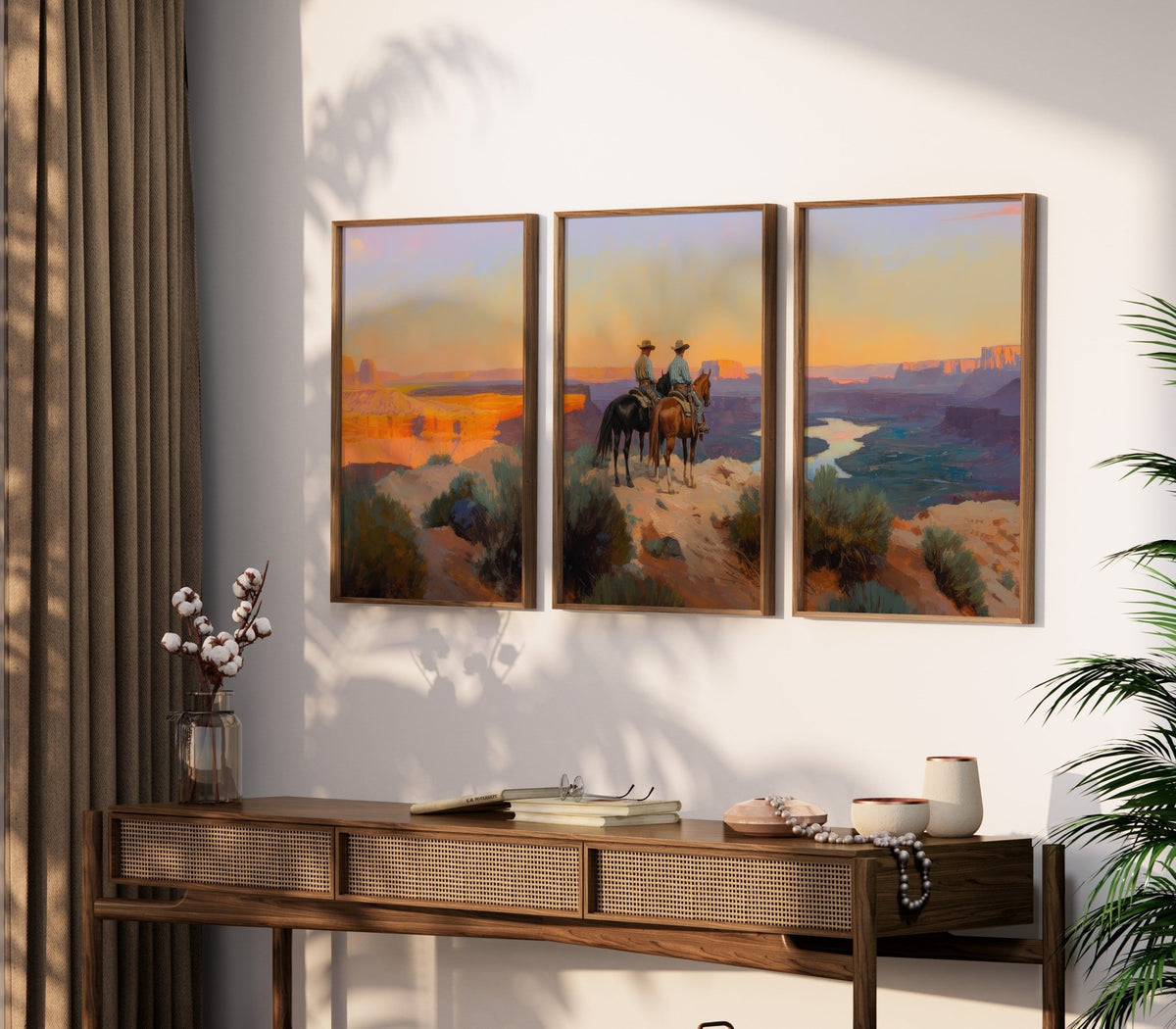 Evening Ride – Cowboy Sunset Triptych - Quarter Circle AK Boutique