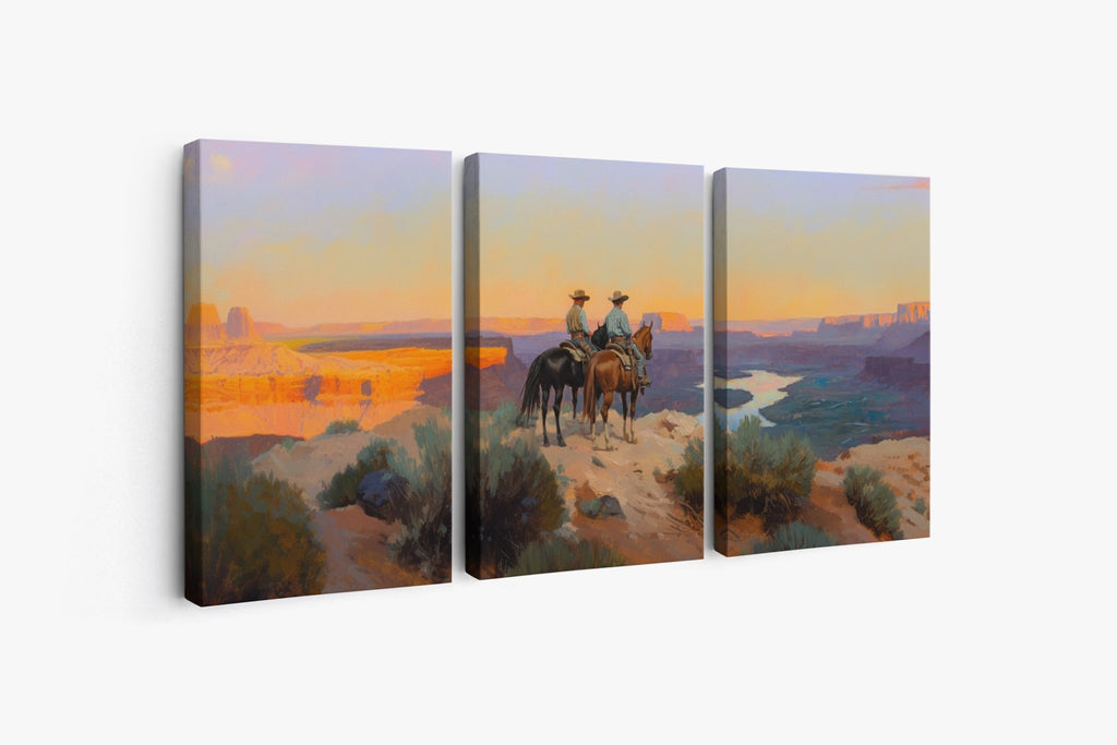Evening Ride – Cowboy Sunset Triptych - Quarter Circle AK Boutique