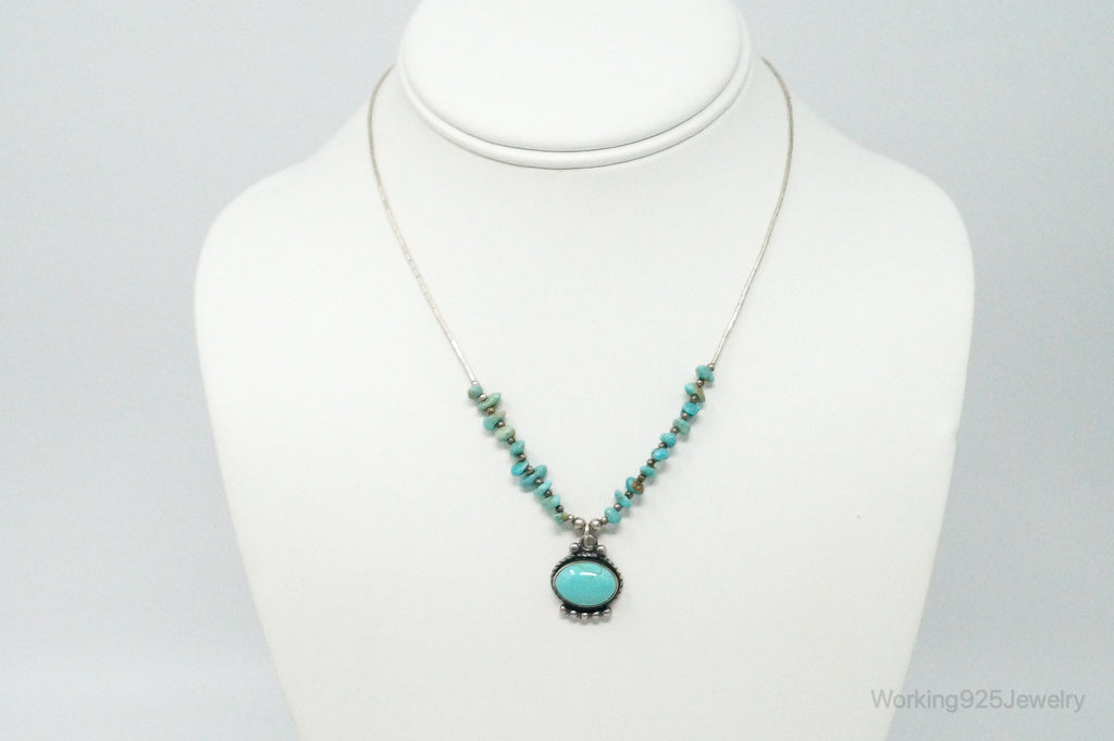 Vintage Native American Large Turquoise Sterling Silver Bead Necklace