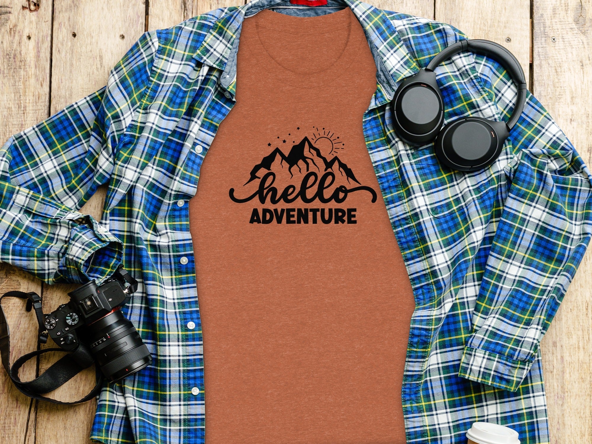 Hello Adventure Mountain Graphic Outdoorsy Scene T-Shirt