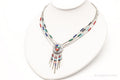Vintage Native American QT Multi Gem Bead Sterling Silver Chain Necklace