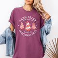 Farm Fresh Christmas Tree And Cake Winter Santa Xmas Scene With Festive Farmhouse Charm Comfort Colors Tee - Quarter Circle AK Boutique
