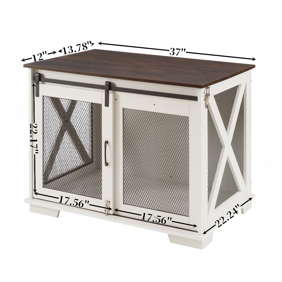 Farm kennel Flat noodles furniture with sliding barn door, farm wooden kennel end table, dog house with removable partition - Quarter Circle AK Boutique