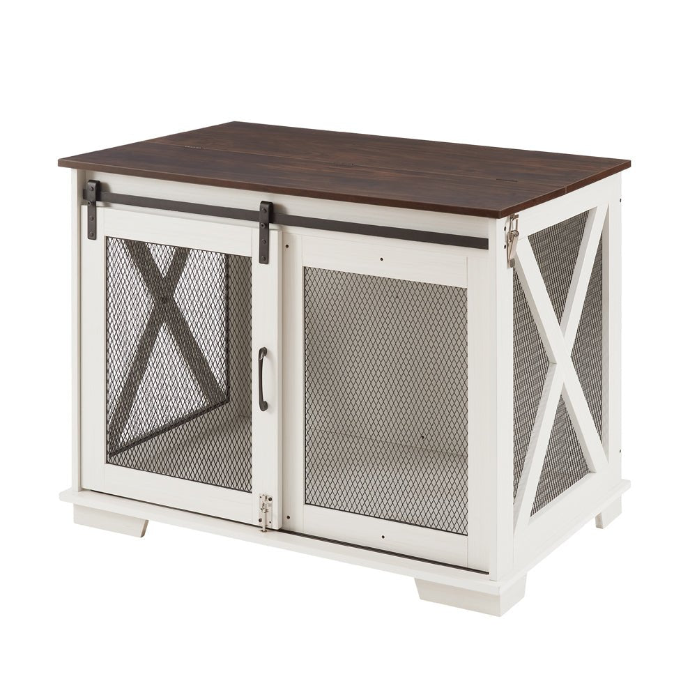 Farm kennel Flat noodles furniture with sliding barn door, farm wooden kennel end table, dog house with removable partition - Quarter Circle AK Boutique
