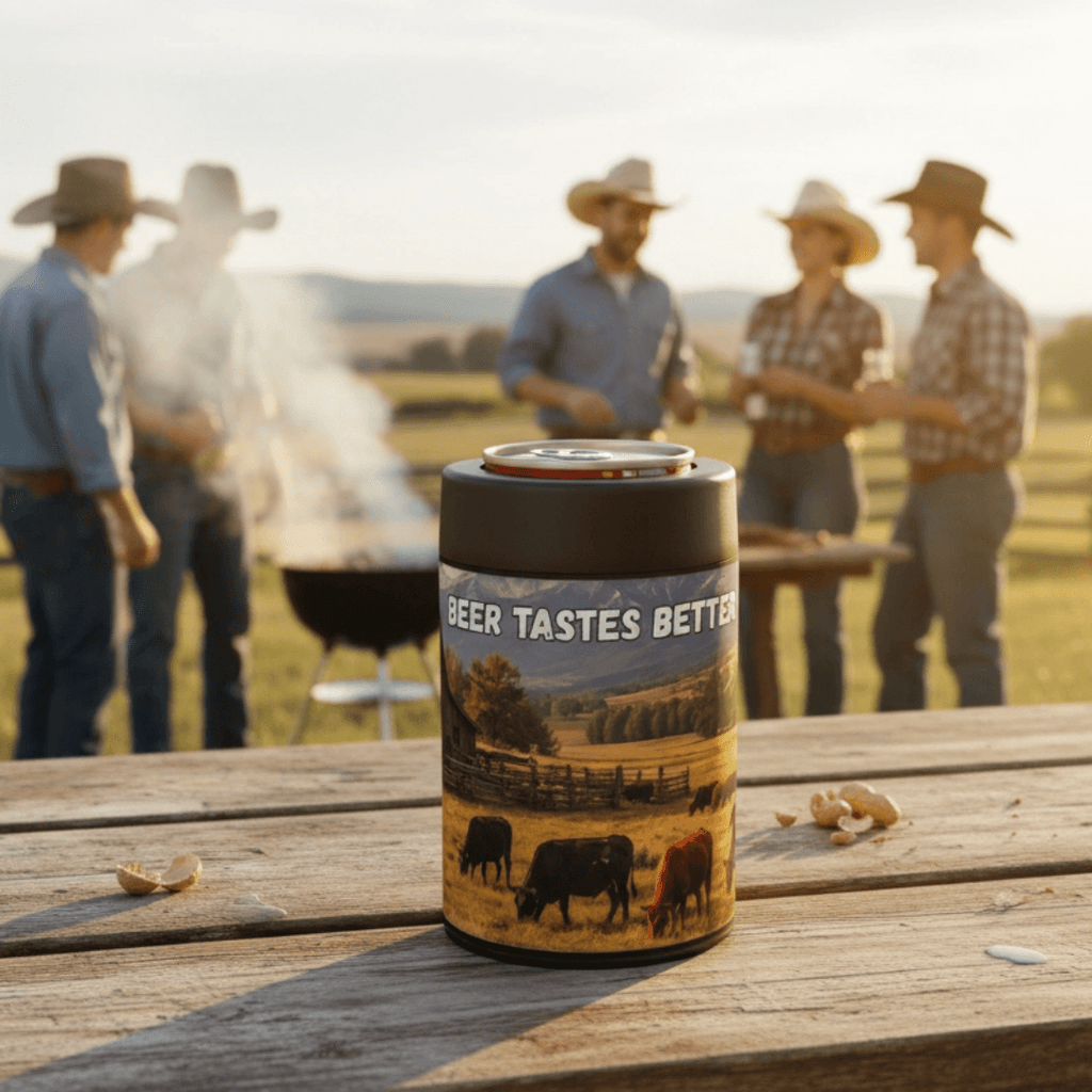 Western Can Holder, Beer Coolie, Ranch BBQ Koozie Sleeve