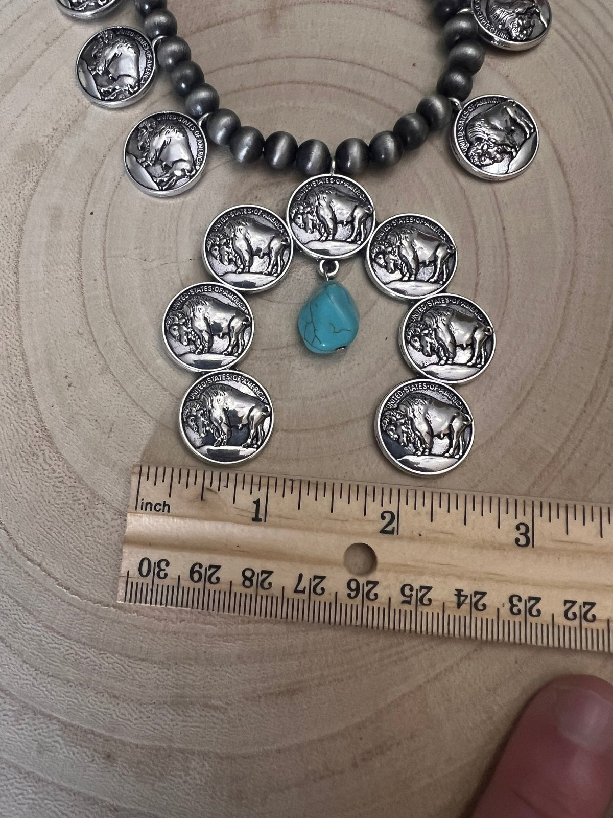 Faux Buffalo Coin Squash Blossom & Earring Set