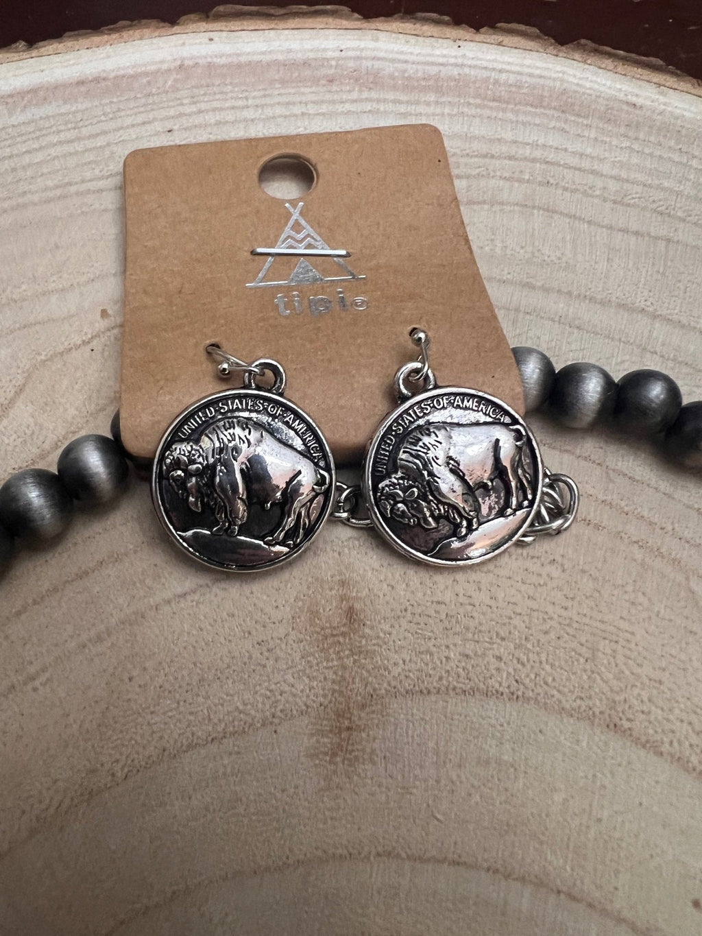 Faux Buffalo Coin Squash Blossom & Earring Set