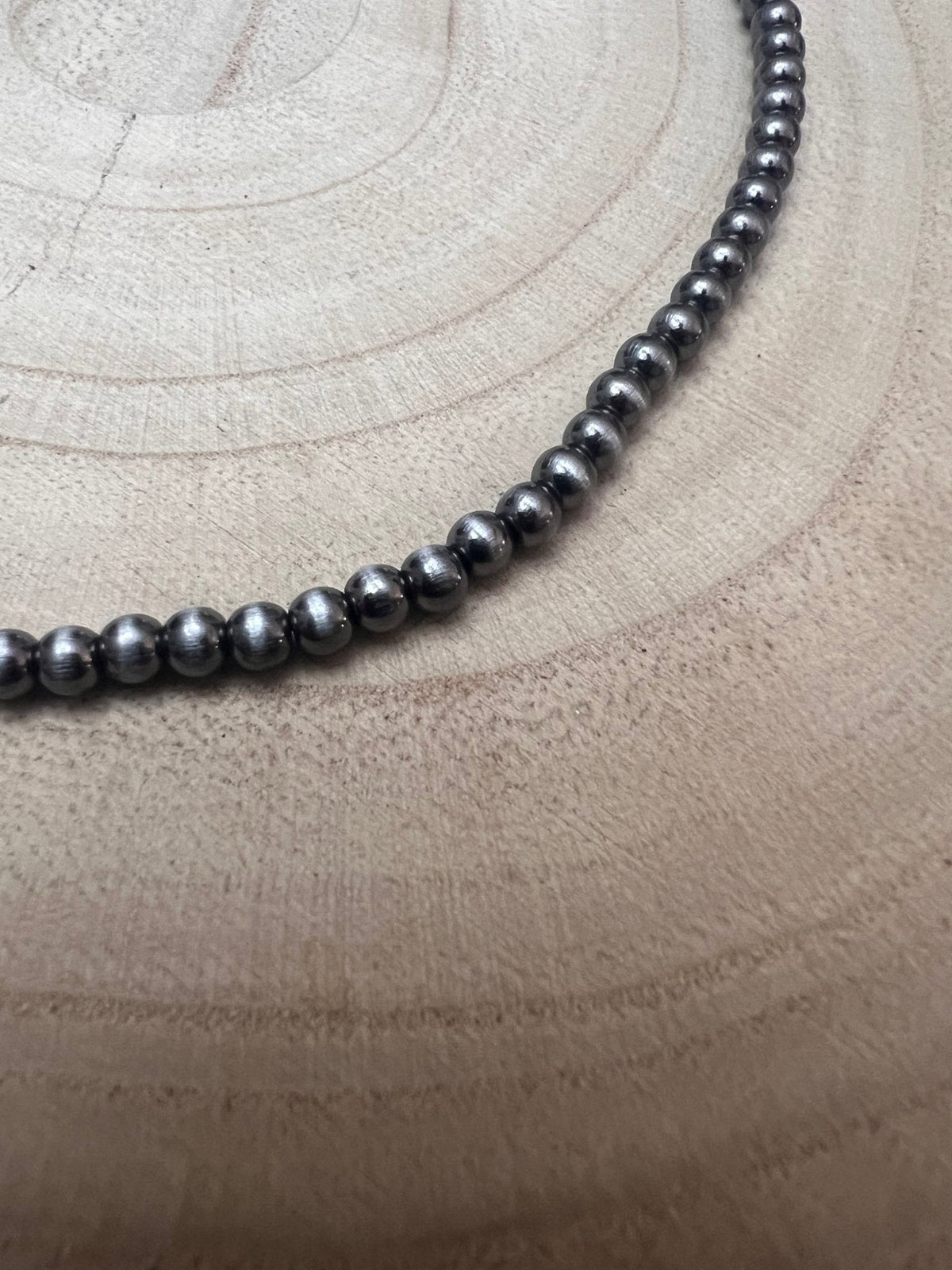 Western Faux Silver Pearl Choker — 4mm Burnished Bead Necklace (12 Inch + Extender)