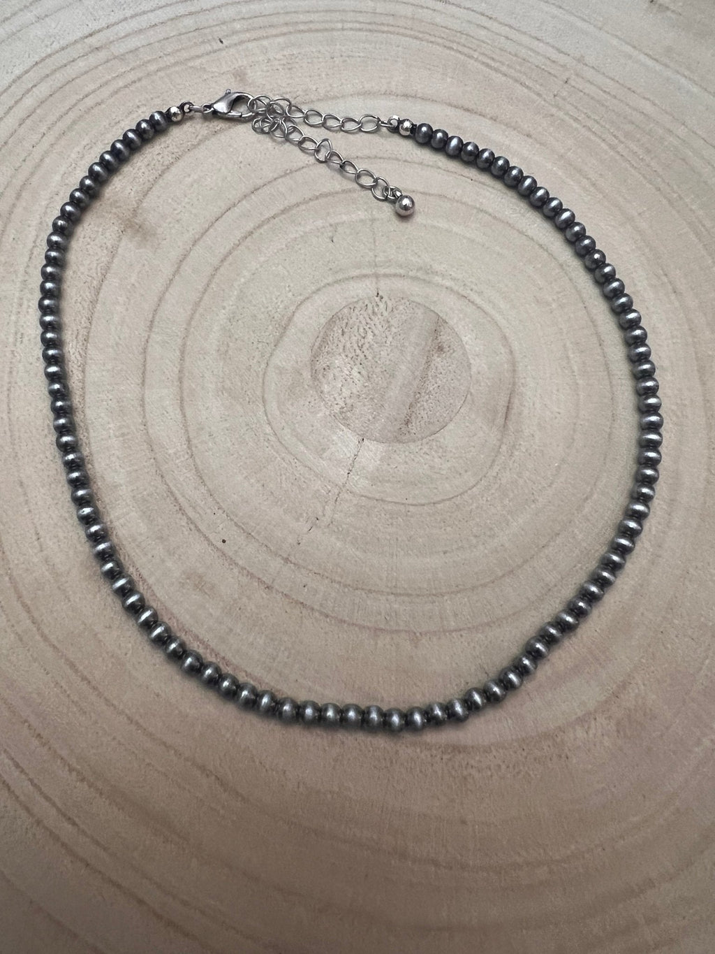Western Faux Silver Pearl Choker — 4mm Burnished Bead Necklace (12 Inch + Extender)