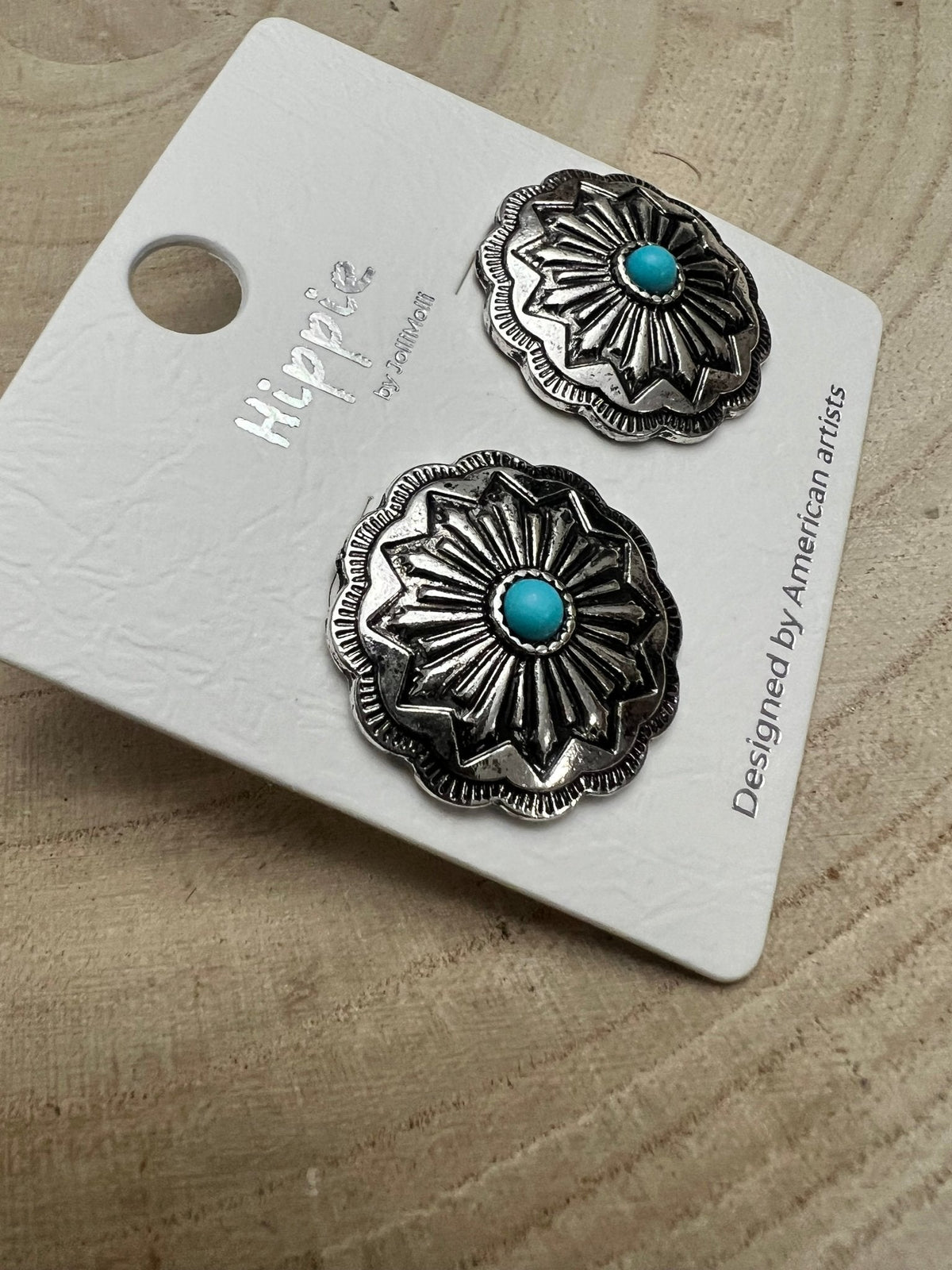 Western Faux Turquoise Concho Post Earrings — Petite 3/4" Drop