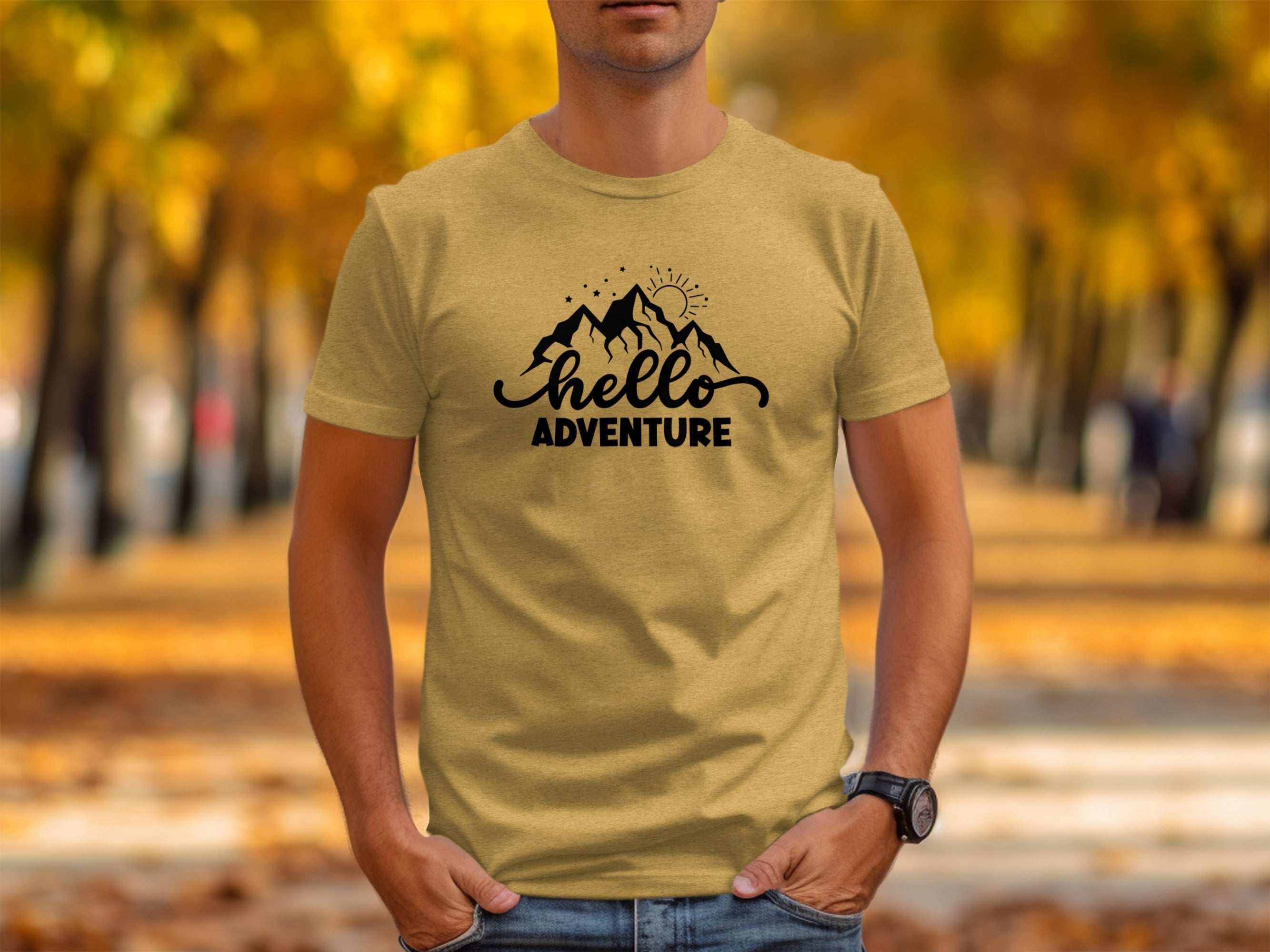 Hello Adventure Mountain Graphic Outdoorsy Scene T-Shirt