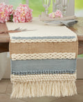 Fennco Styles Textured Boho 100% Wool Decorative Table Runner 16" W x 72" L - Blue Woven Bohemian Table Cover for Home Décor, Dining Table, Banquets and Special Occasion - Quarter Circle AK Boutique