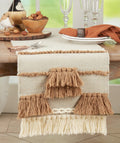 Fennco Styles Textured Boho 100% Wool Decorative Table Runner 16" W x 72" L - Natural Knotted Tassel Bohemian Table Cover for Home Décor, Dining Table, Banquets and Special Occasion - Quarter Circle AK Boutique
