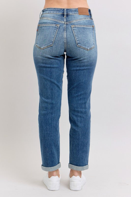 Judy Blue Mid Rise Skinny Cuff Jeans with Pockets