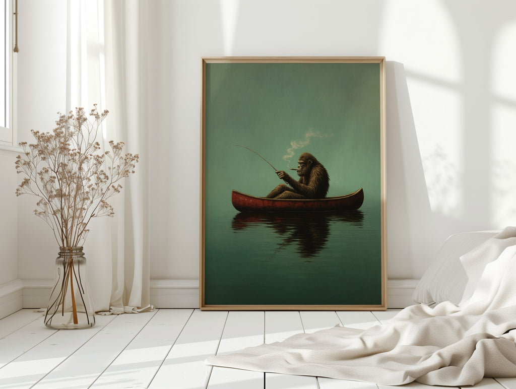 Fishing Ape in a Red Canoe - Quarter Circle AK Boutique
