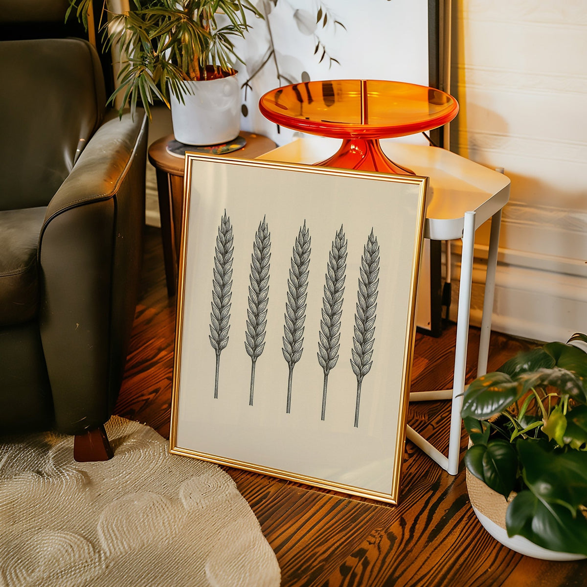 Five Loaves Botanical Wheat Illustration - Quarter Circle AK Boutique