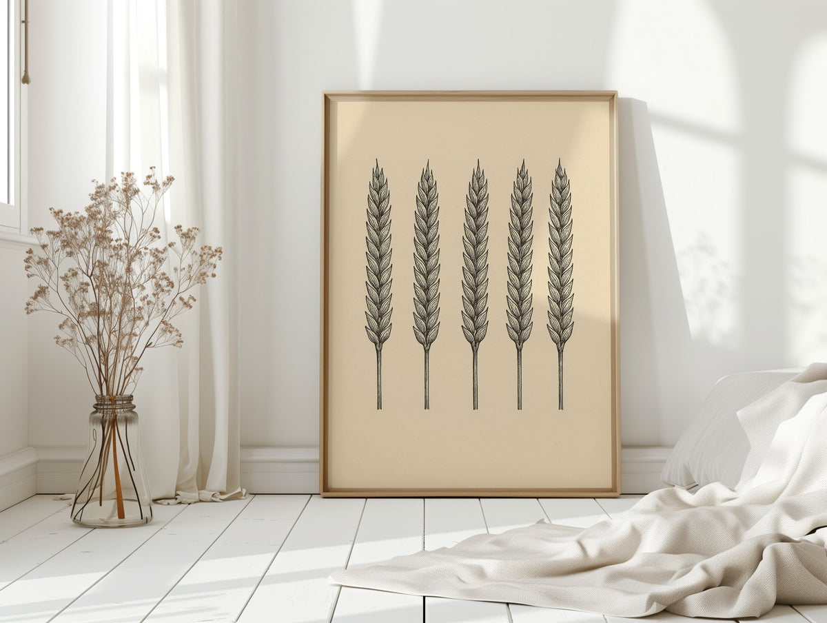 Five Loaves Botanical Wheat Illustration - Quarter Circle AK Boutique
