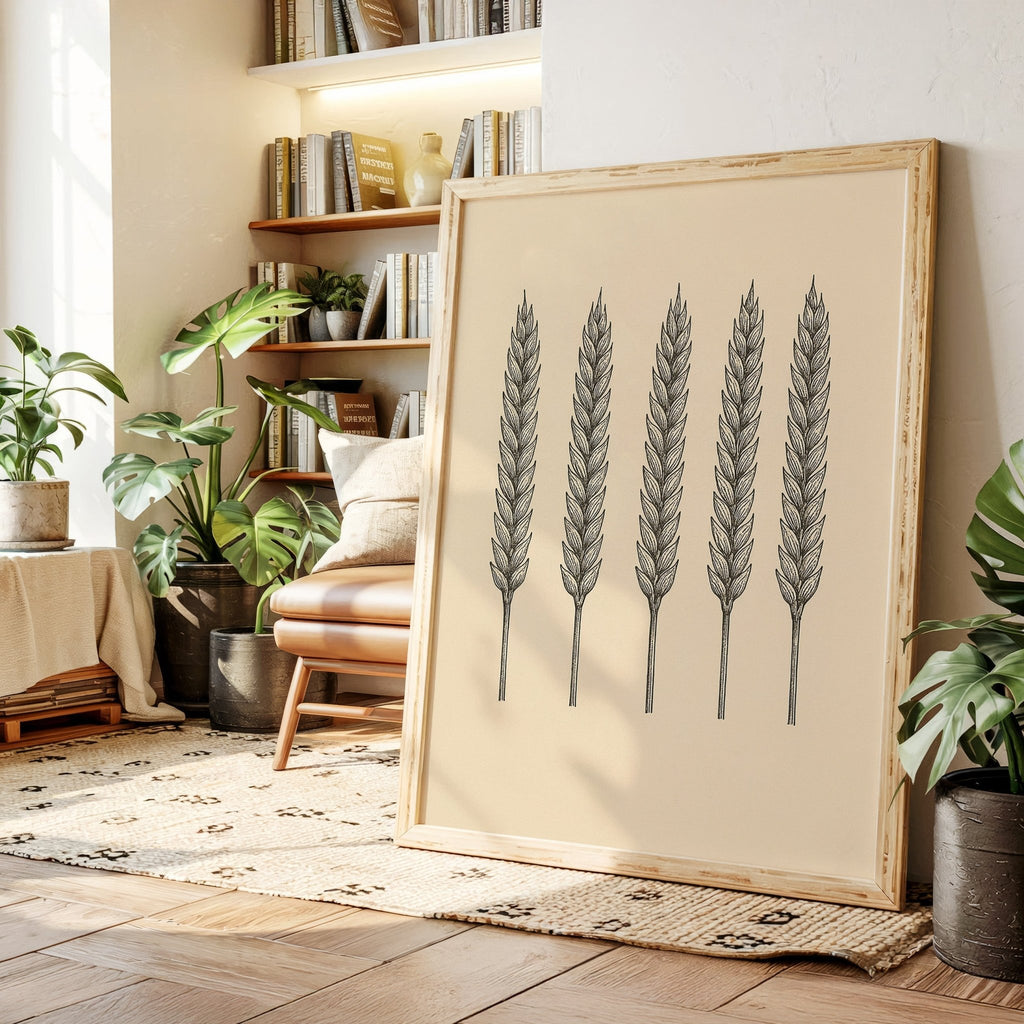 Five Loaves Botanical Wheat Illustration - Quarter Circle AK Boutique