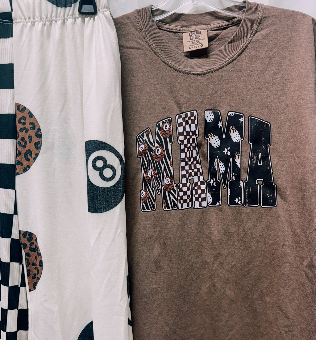 Flame Dice Neutral Mama – Espresso Comfort Colors Tee - Quarter Circle AK Boutique