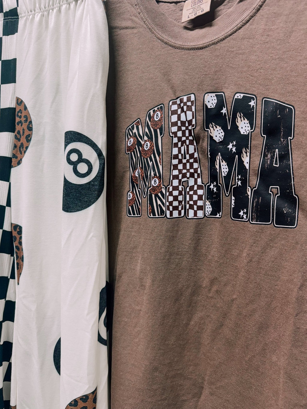 Flame Dice Neutral Mama – Espresso Comfort Colors Tee - Quarter Circle AK Boutique