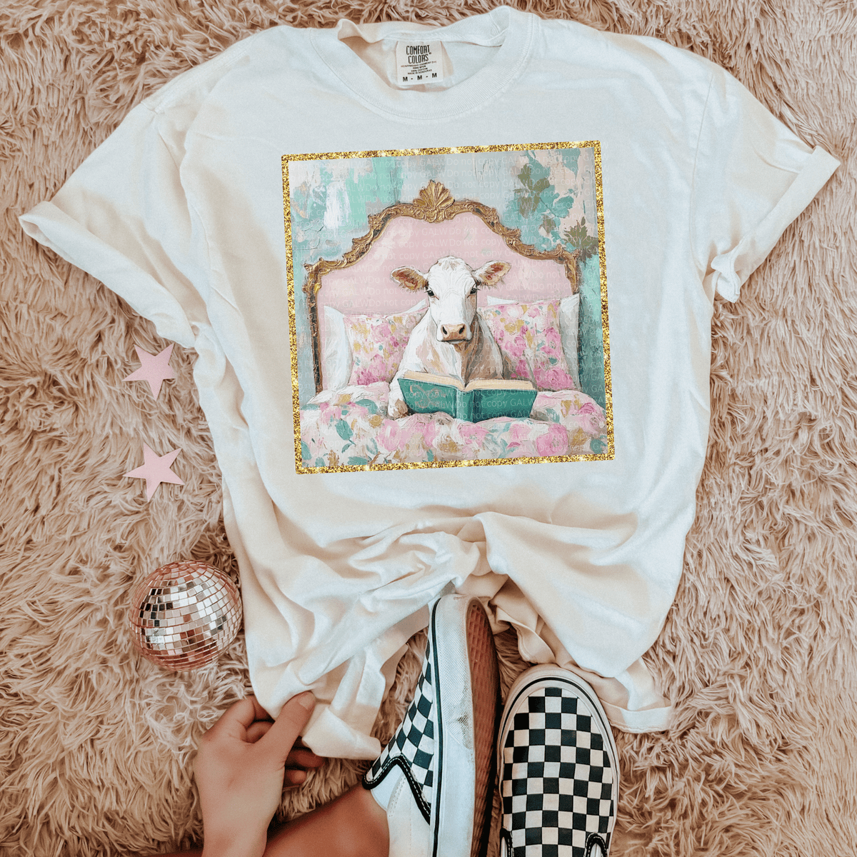 Floral cow in bed design on tee or sweatshirt - Quarter Circle AK Boutique