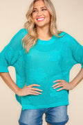 Haptics Floral Crochet Sweater Knit Western Top — Oversized 3/4 Sleeve with Side Slit Detail