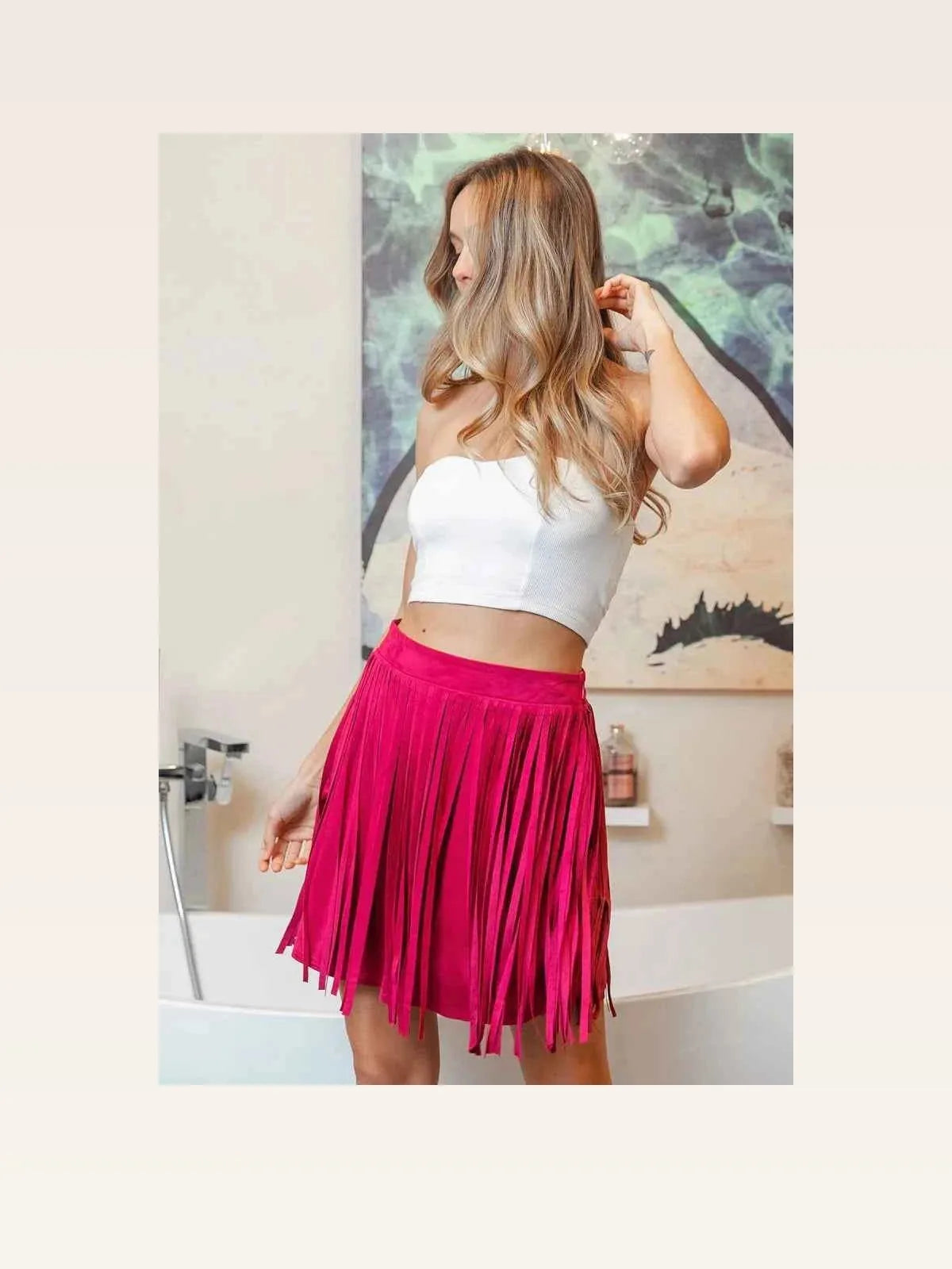 Fringe Detailed Suede Skirt