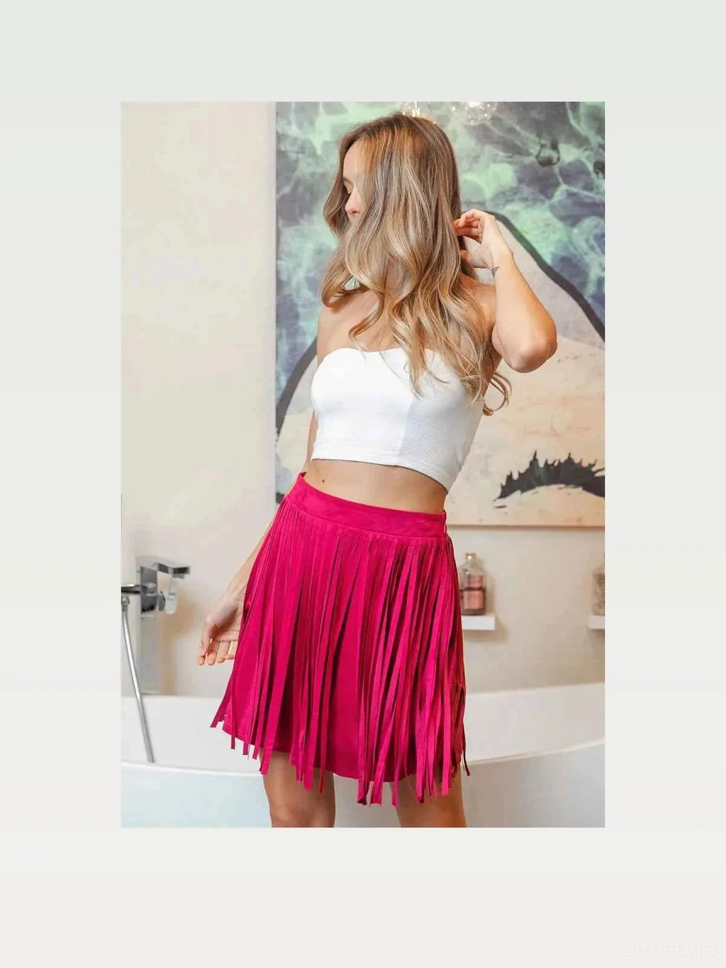 Fringe Detailed Suede Skirt