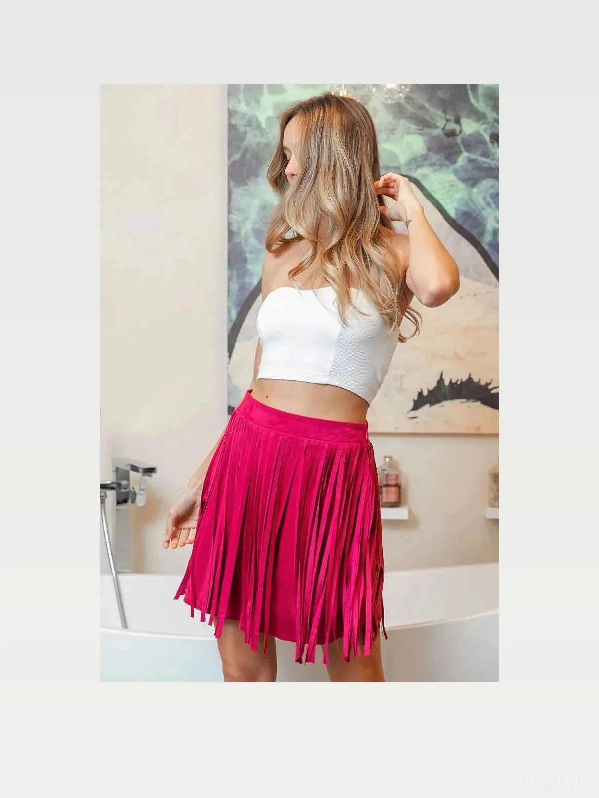 Fringe Detailed Suede Skirt