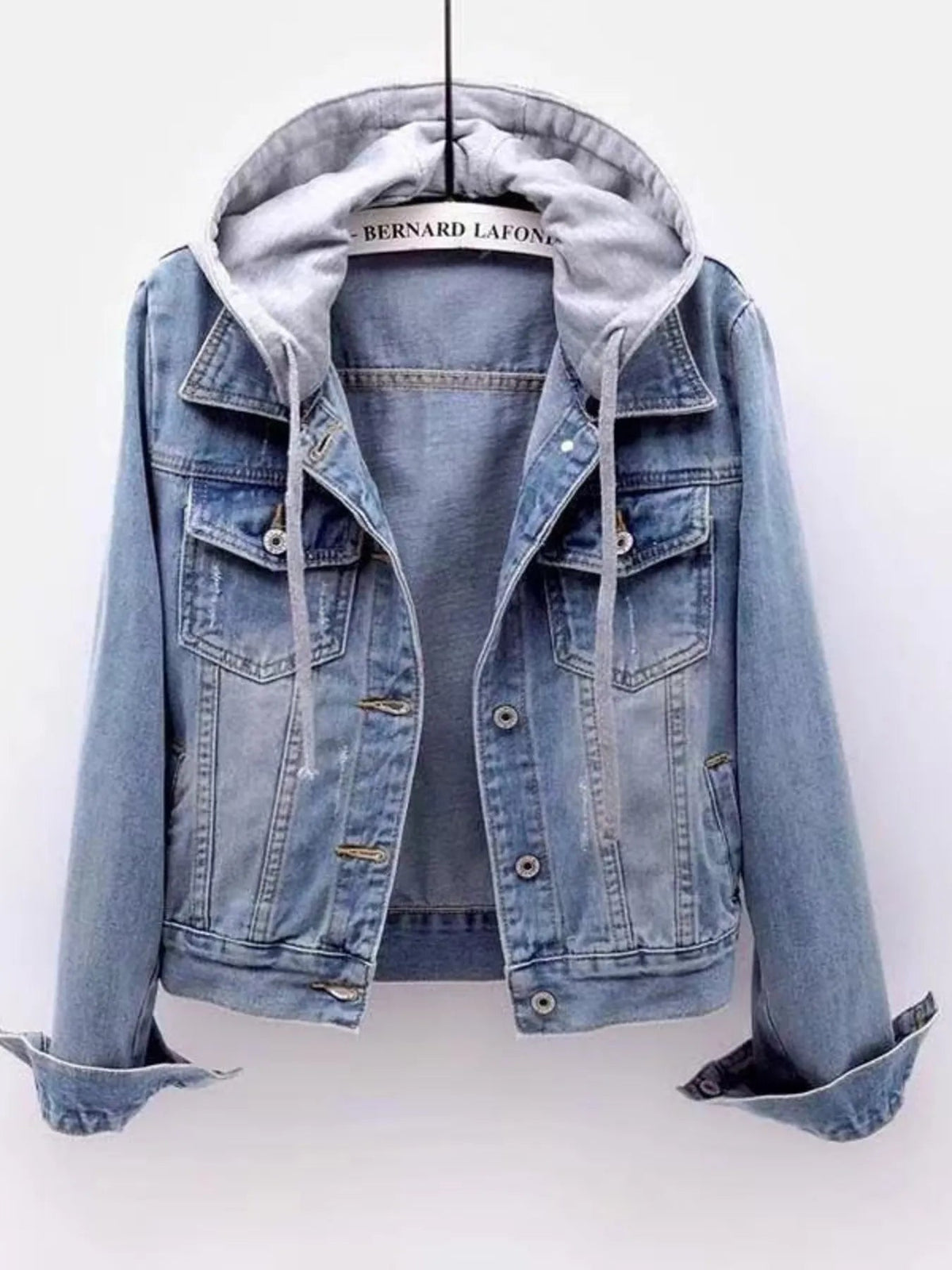 Full Size Button Up Drawstring Hooded Denim Jacket Plus Size - Quarter Circle AK Boutique
