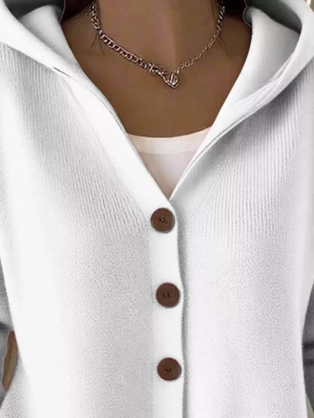 Full Size Hooded Button-Front Soft Knit Cardigan Plus Size - Quarter Circle AK Boutique