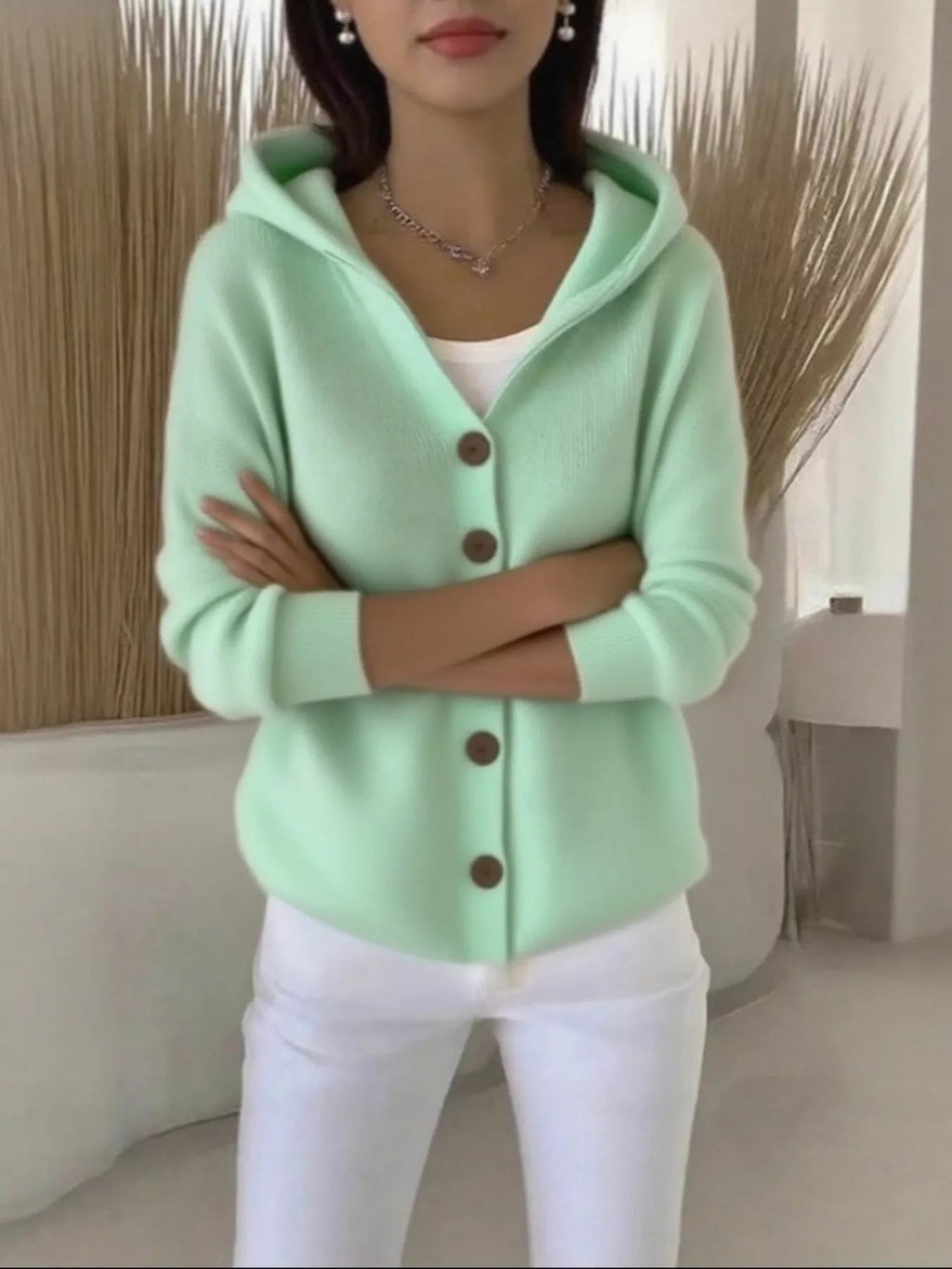 Full Size Hooded Button-Front Soft Knit Cardigan Plus Size - Quarter Circle AK Boutique