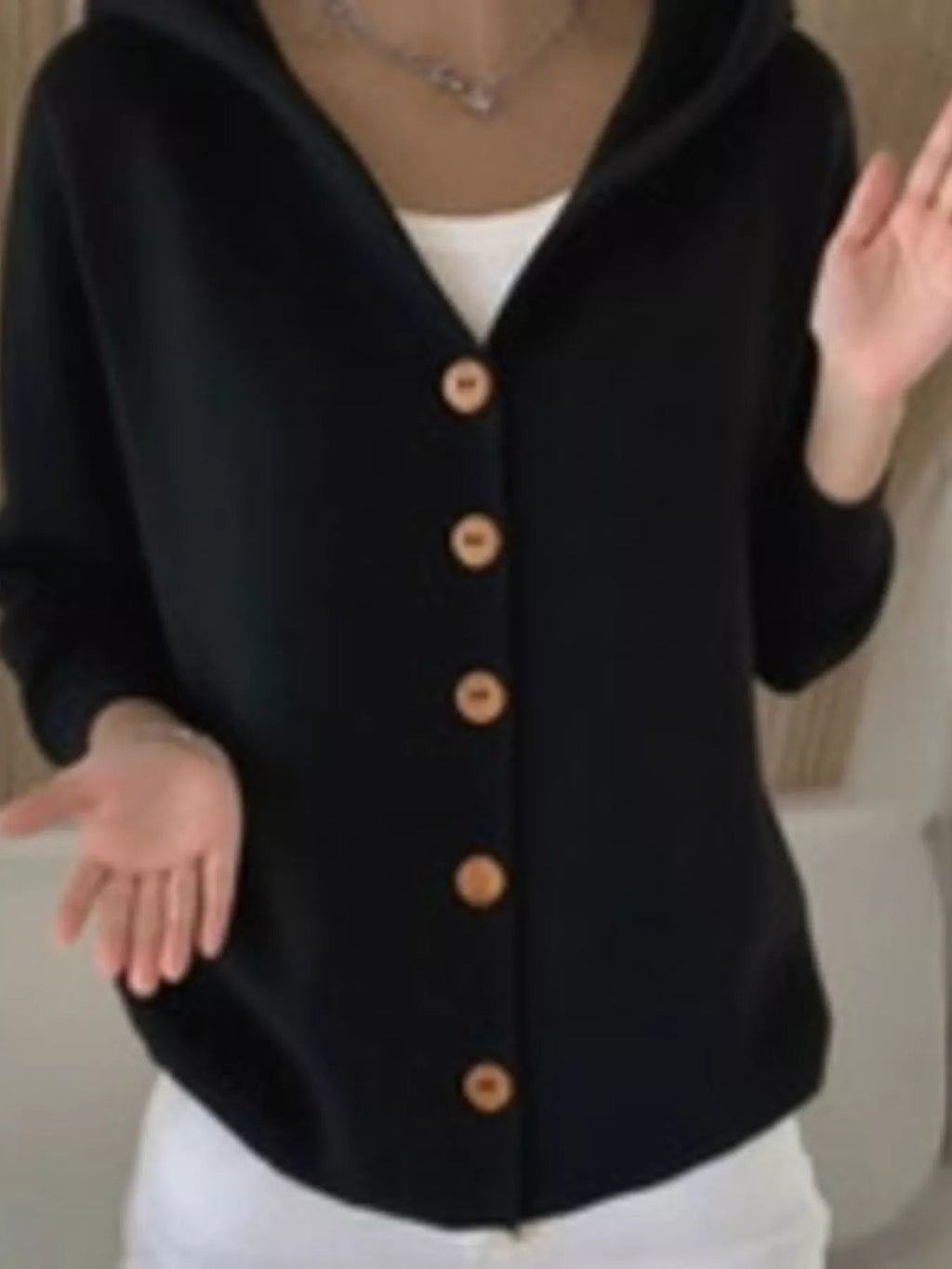 Full Size Hooded Button-Front Soft Knit Cardigan Plus Size - Quarter Circle AK Boutique