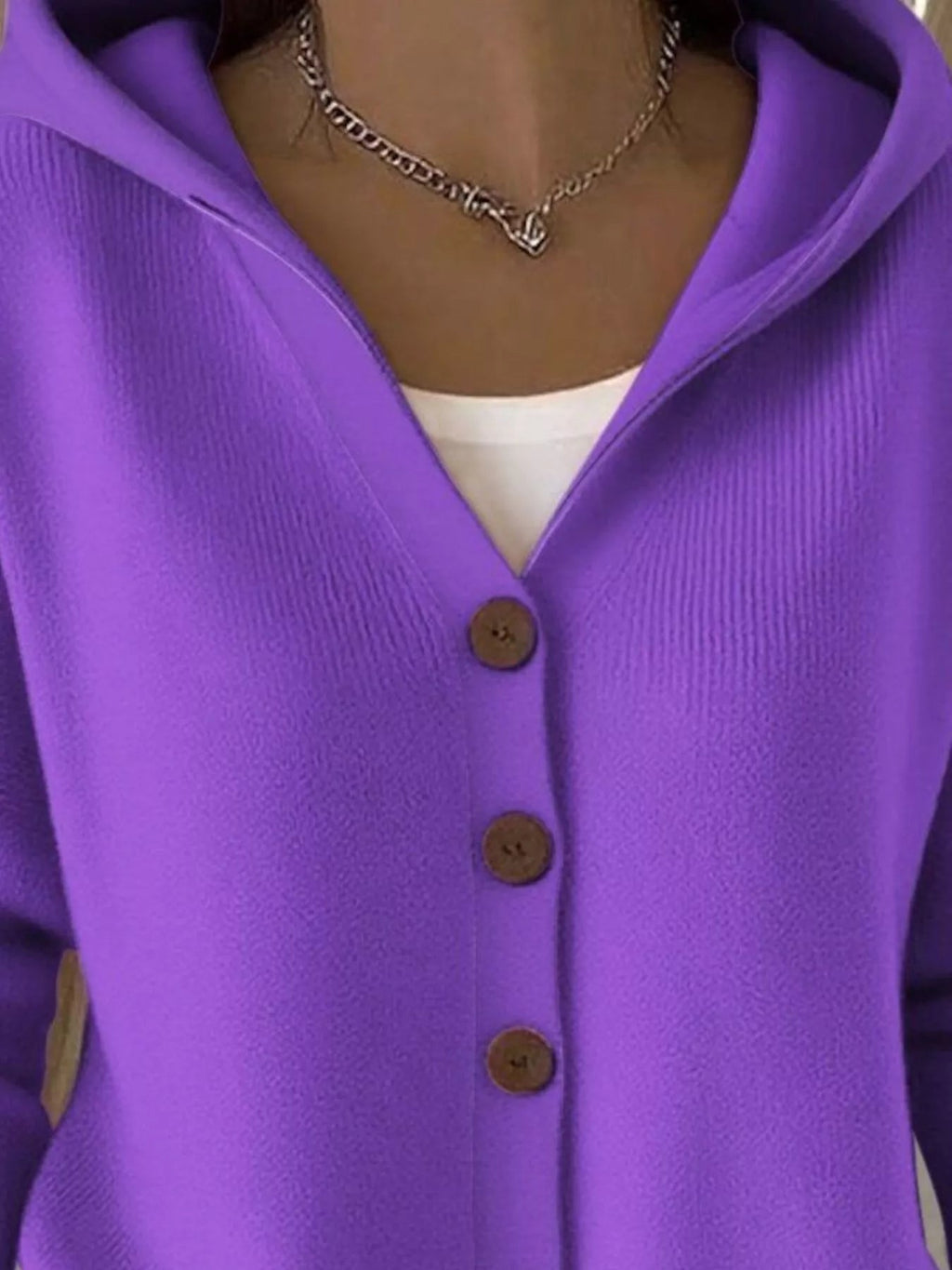 Full Size Hooded Button-Front Soft Knit Cardigan Plus Size - Quarter Circle AK Boutique