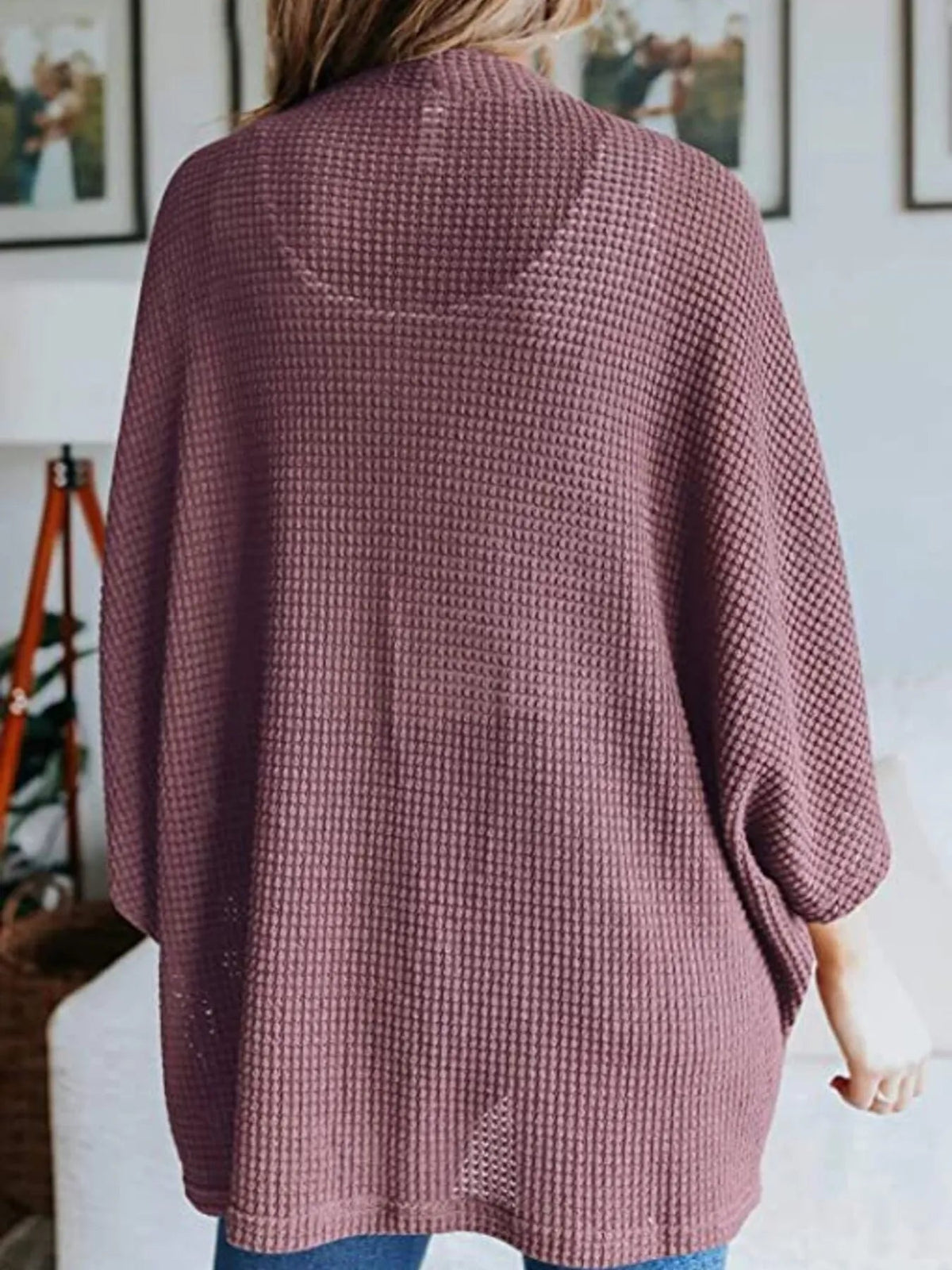 Full Size Open Front Waffle Knit Cardigan Plus Size - Quarter Circle AK Boutique