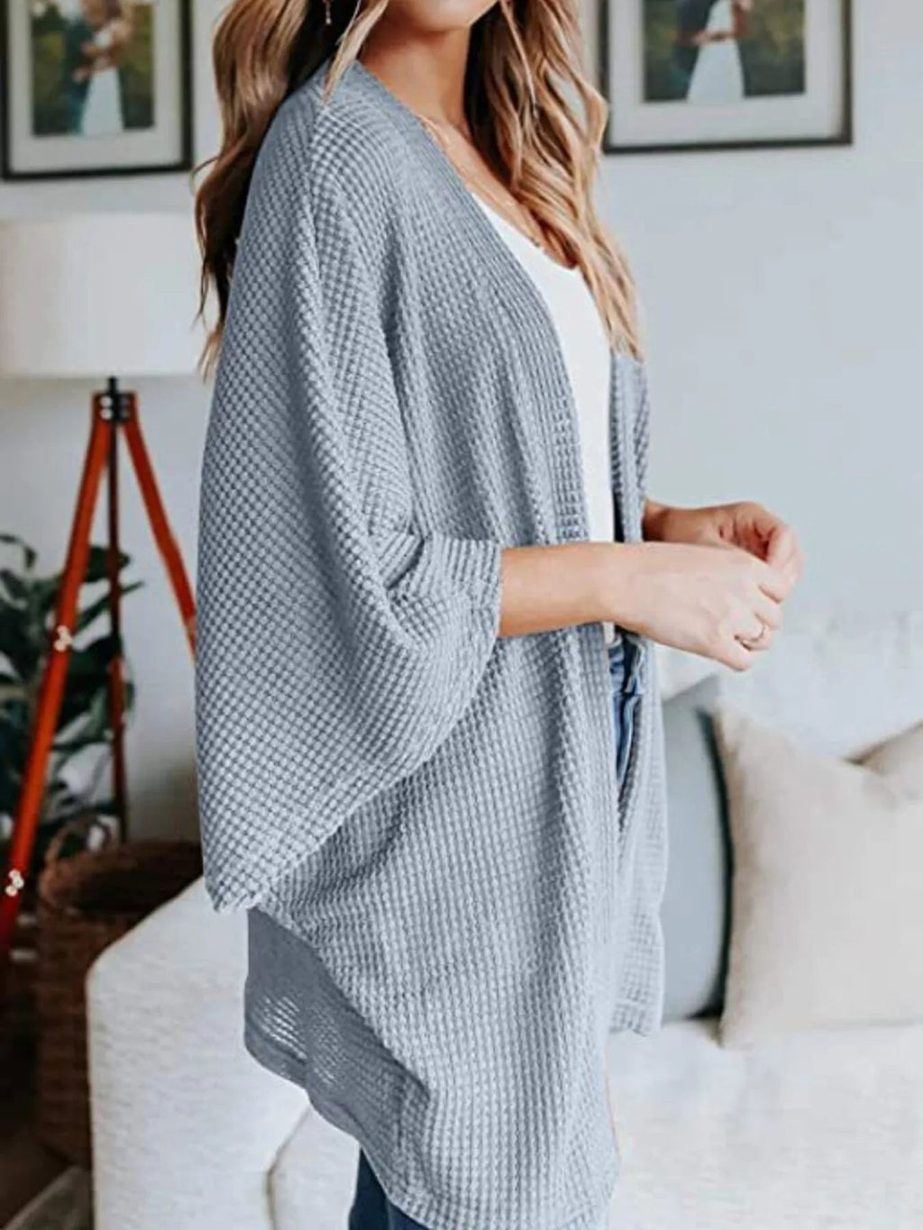 Full Size Open Front Waffle Knit Cardigan Plus Size - Quarter Circle AK Boutique
