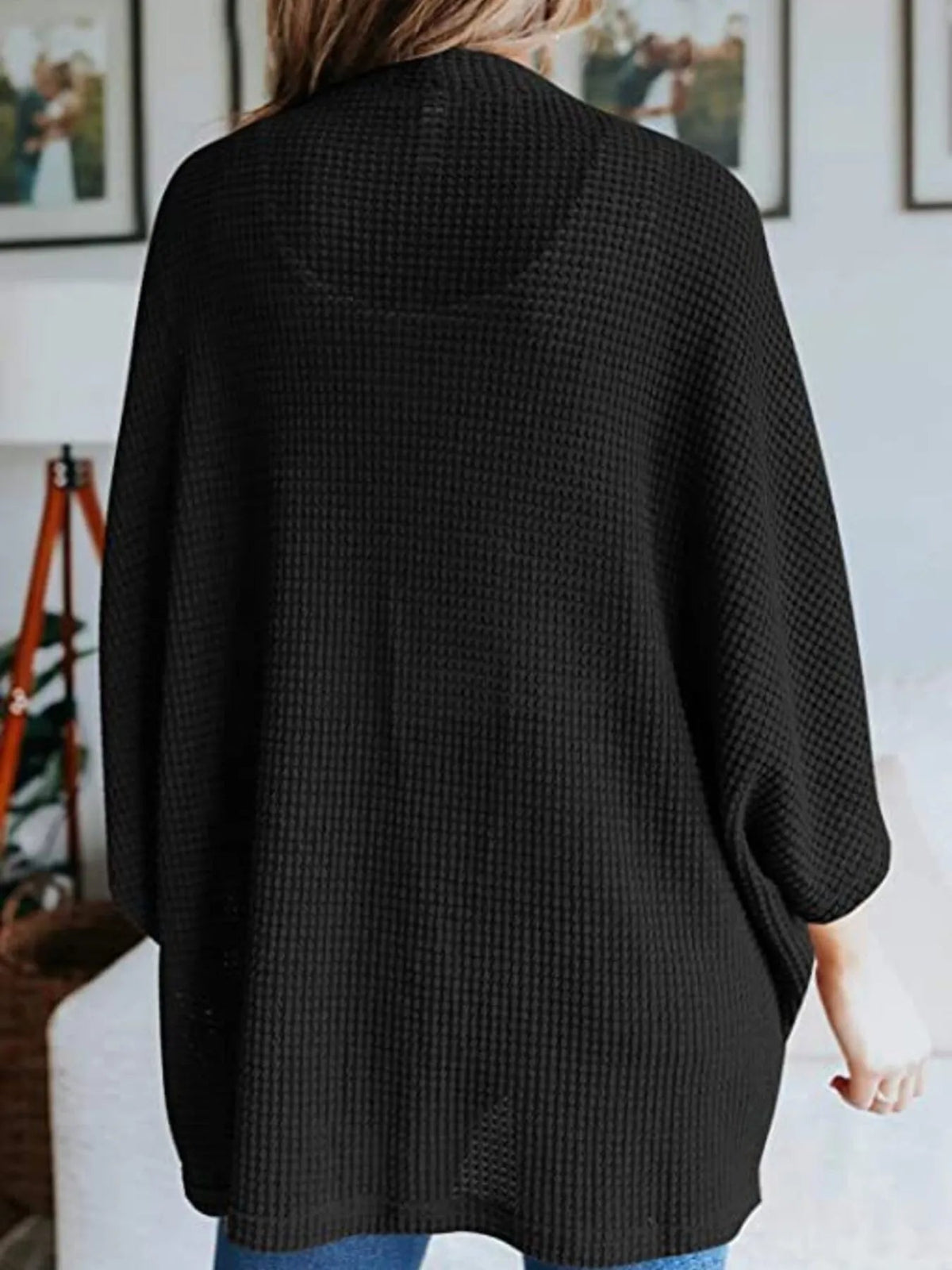 Full Size Open Front Waffle Knit Cardigan Plus Size - Quarter Circle AK Boutique