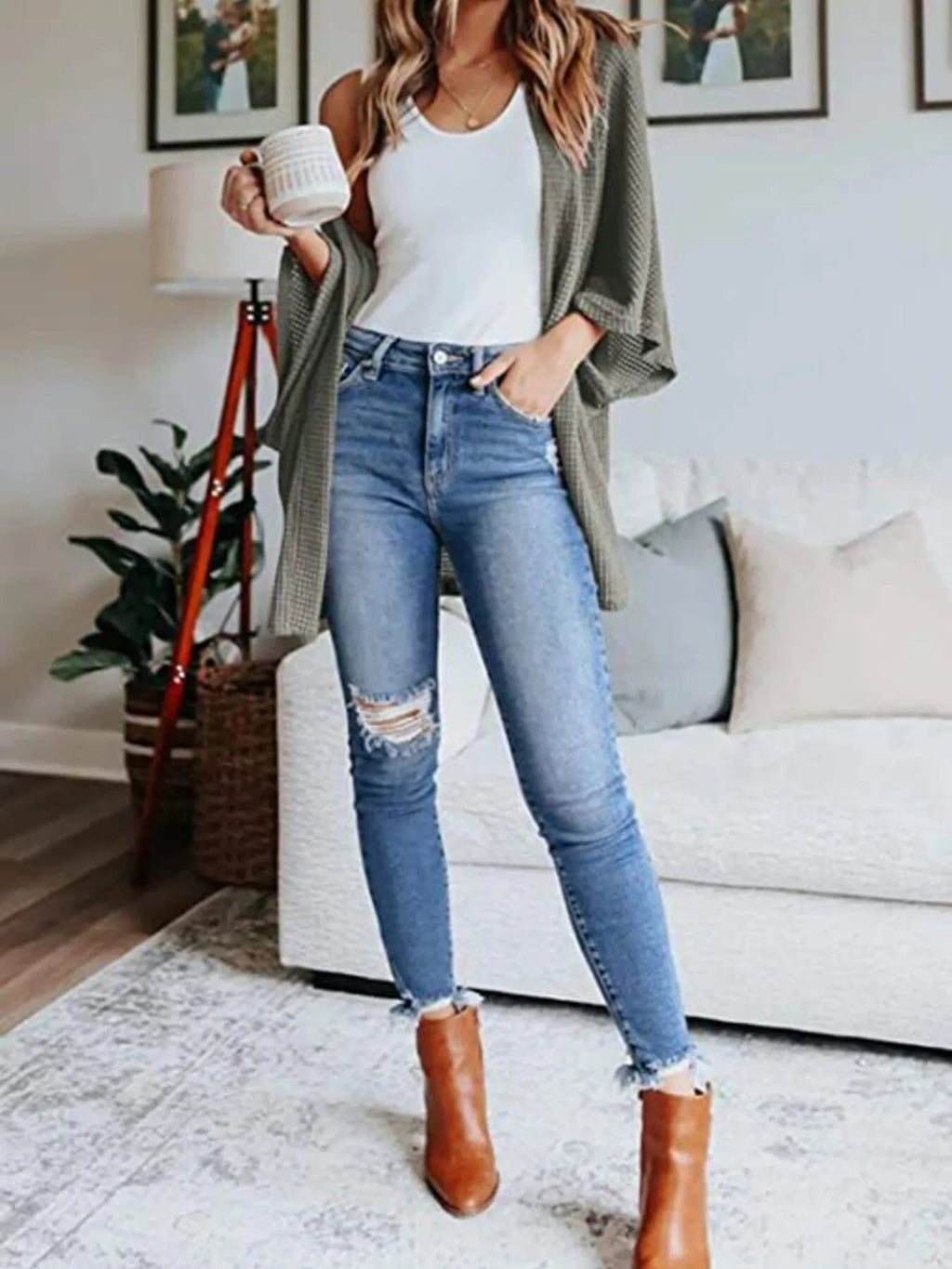 Full Size Open Front Waffle Knit Cardigan Plus Size - Quarter Circle AK Boutique