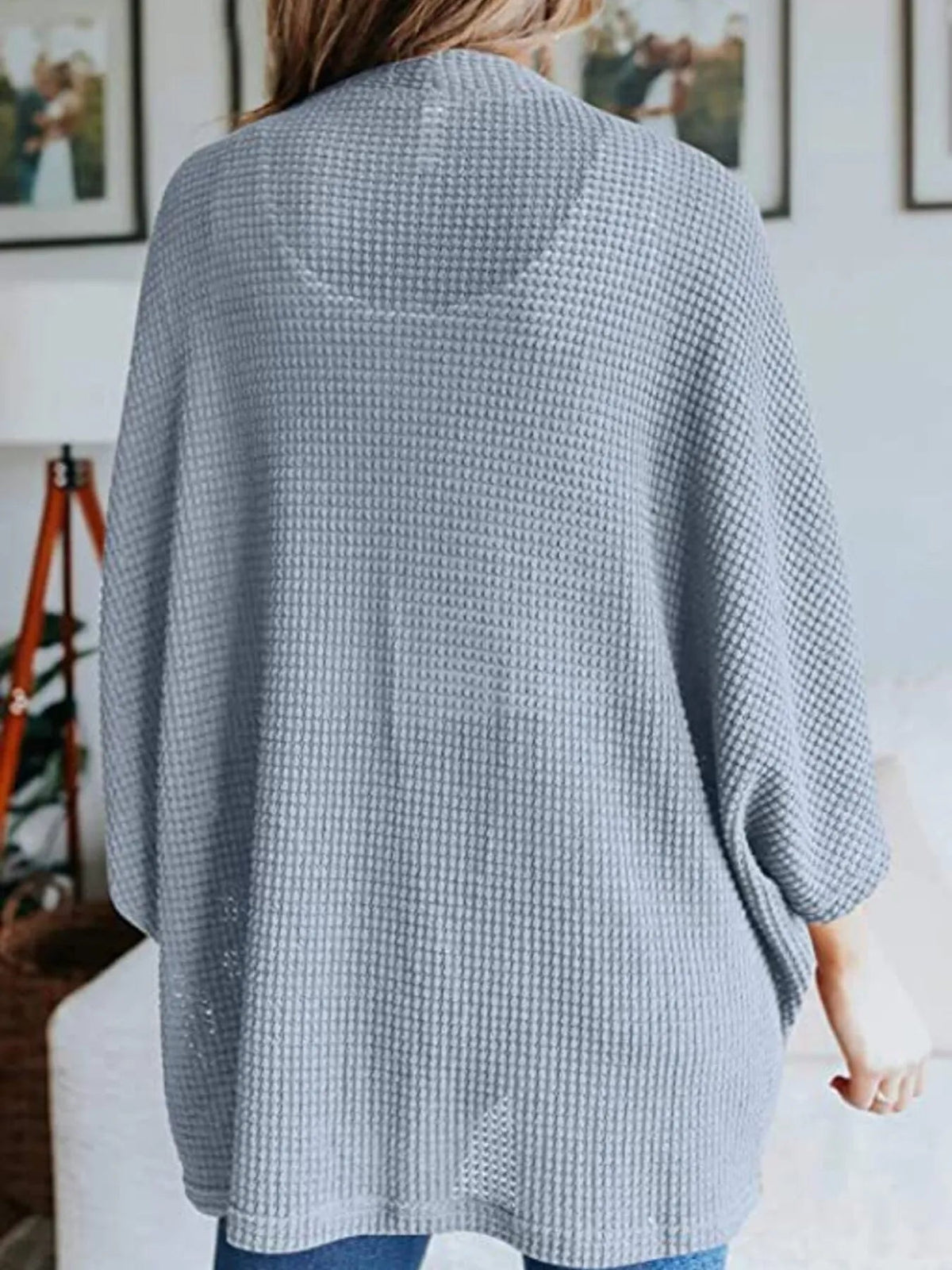 Full Size Open Front Waffle Knit Cardigan Plus Size - Quarter Circle AK Boutique
